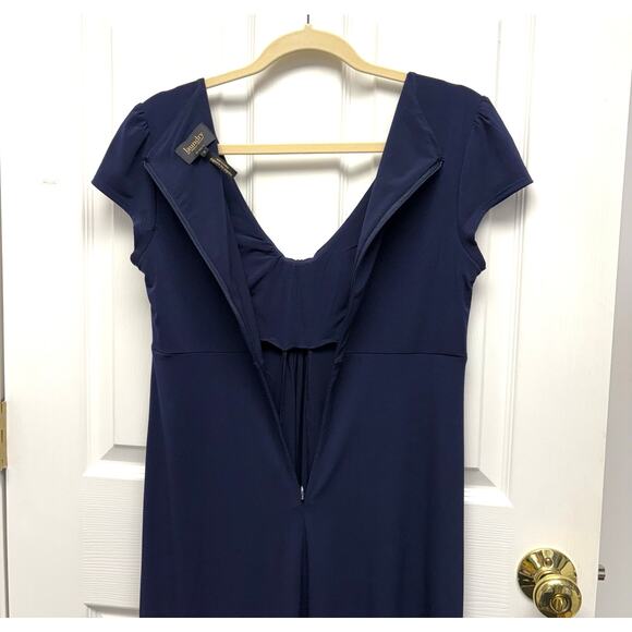 Laundry Shell Segal Dress Navy Stretch Fit Flare Ruched Women’s Size 6 - Picture 4 of 6